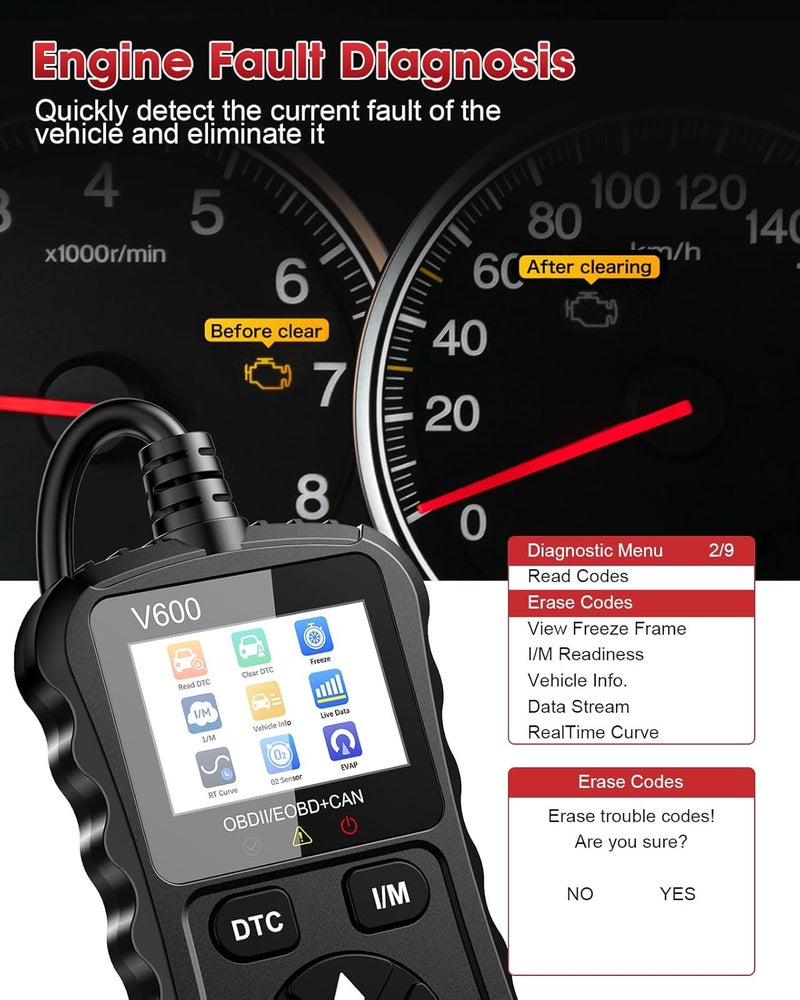 Xiauodo OBD2 Scanner Car Code Reader Support Voltage Test Plug and Play Fixd Car CAN Diagnostic Scan Tool Read and Clear Engine Error Codes for All OBDII Protocol Vehicles Since 1996（Black） - Image 4